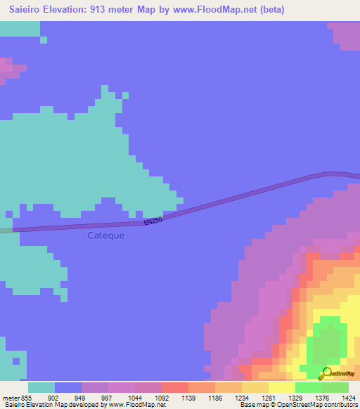 Saieiro,Angola Elevation Map