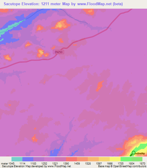 Sacutope,Angola Elevation Map