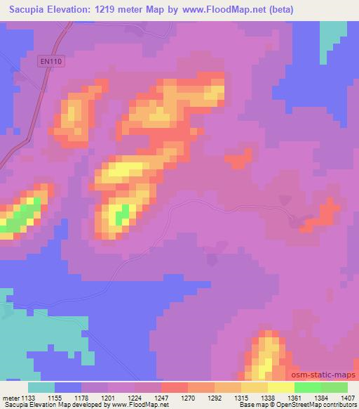 Sacupia,Angola Elevation Map