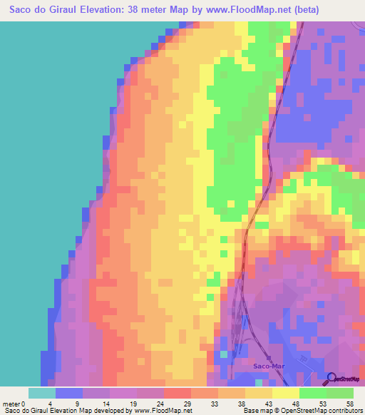 Saco do Giraul,Angola Elevation Map