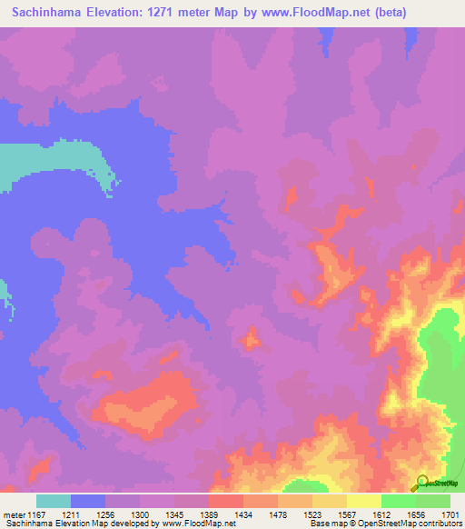Sachinhama,Angola Elevation Map