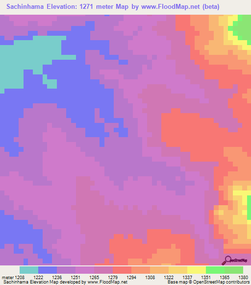 Sachinhama,Angola Elevation Map