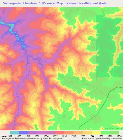 Sacangimba,Angola Elevation Map