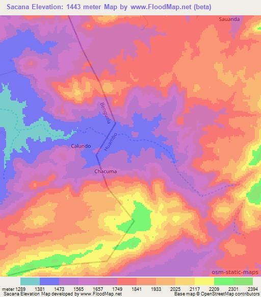 Sacana,Angola Elevation Map