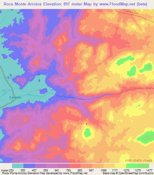 Roca Monte Arroios,Angola Elevation Map