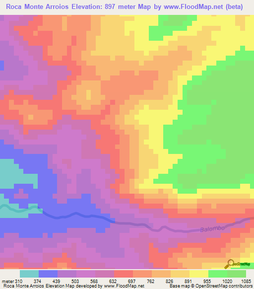 Roca Monte Arroios,Angola Elevation Map
