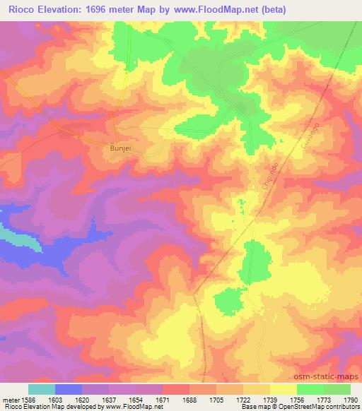 Rioco,Angola Elevation Map