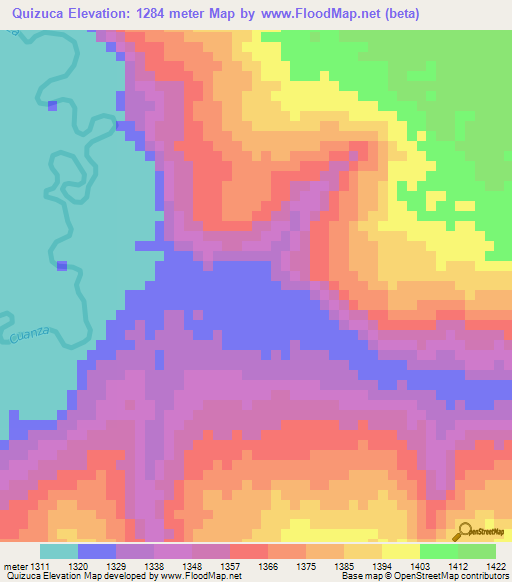 Quizuca,Angola Elevation Map