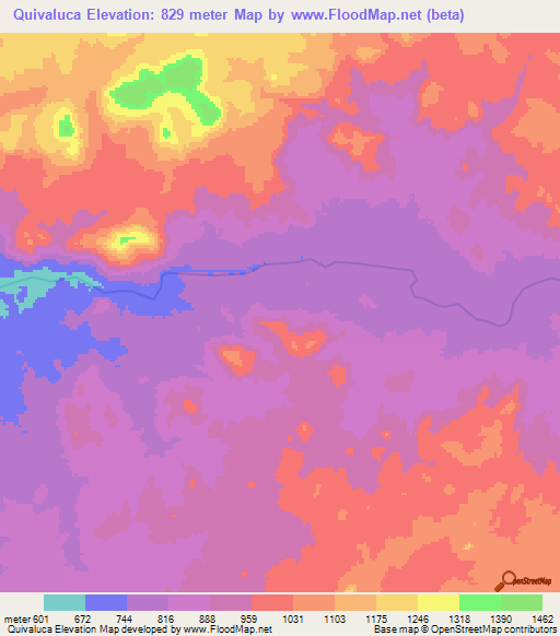 Quivaluca,Angola Elevation Map