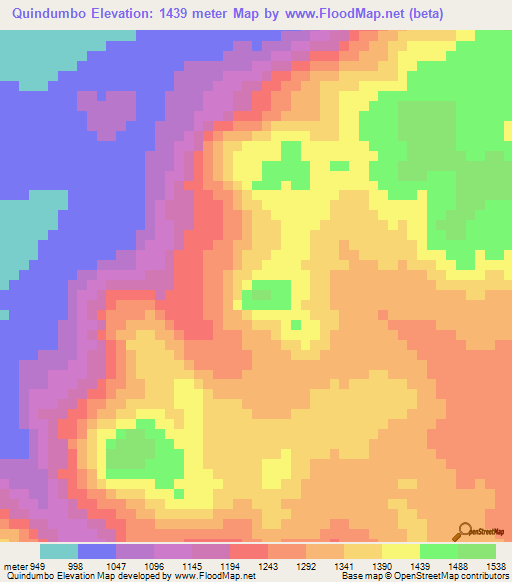 Quindumbo,Angola Elevation Map