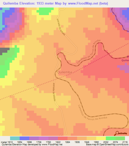 Quilemba,Angola Elevation Map