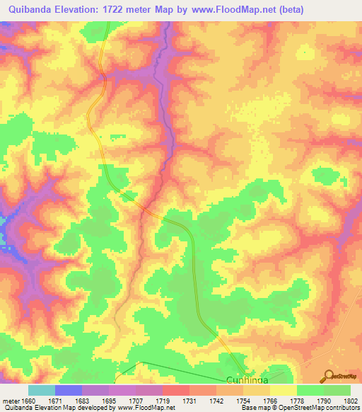 Quibanda,Angola Elevation Map