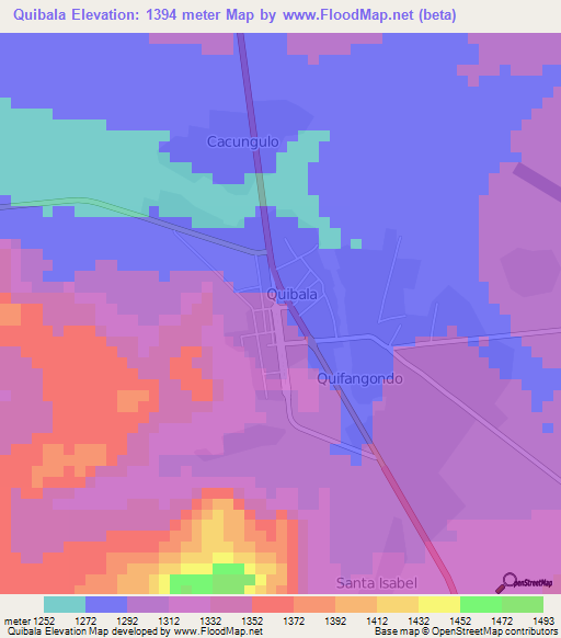 Quibala,Angola Elevation Map
