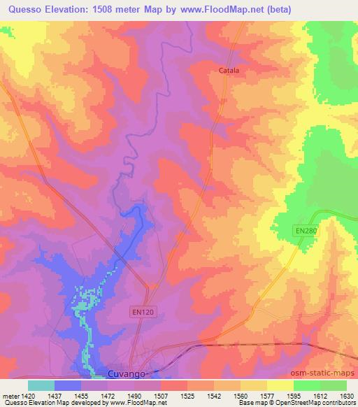 Quesso,Angola Elevation Map