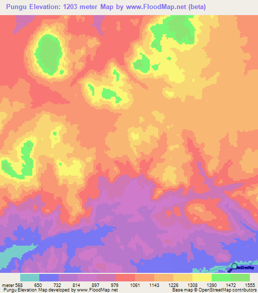 Pungu,Angola Elevation Map