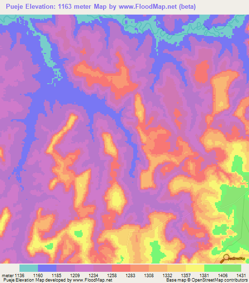 Pueje,Angola Elevation Map
