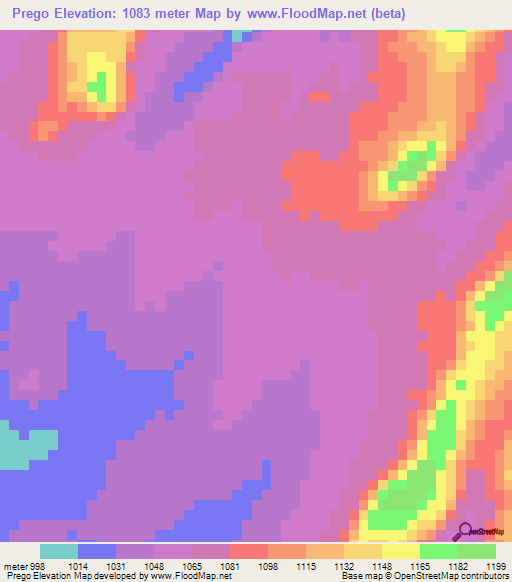 Prego,Angola Elevation Map