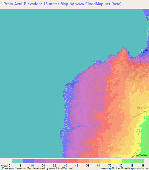 Praia Azul,Angola Elevation Map