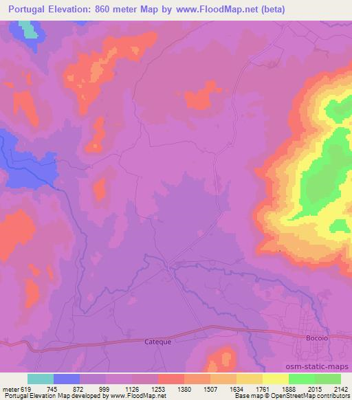 Portugal,Angola Elevation Map