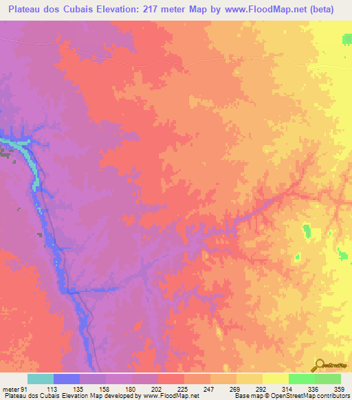 Plateau dos Cubais,Angola Elevation Map