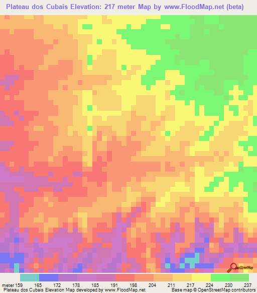 Plateau dos Cubais,Angola Elevation Map