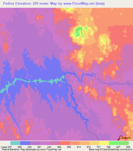 Pediva,Angola Elevation Map