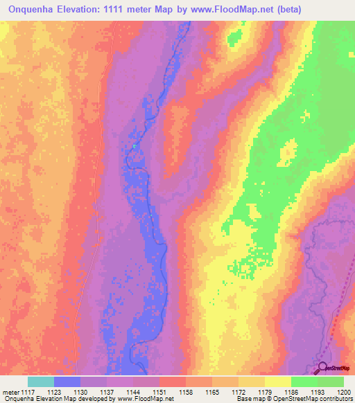 Onquenha,Angola Elevation Map