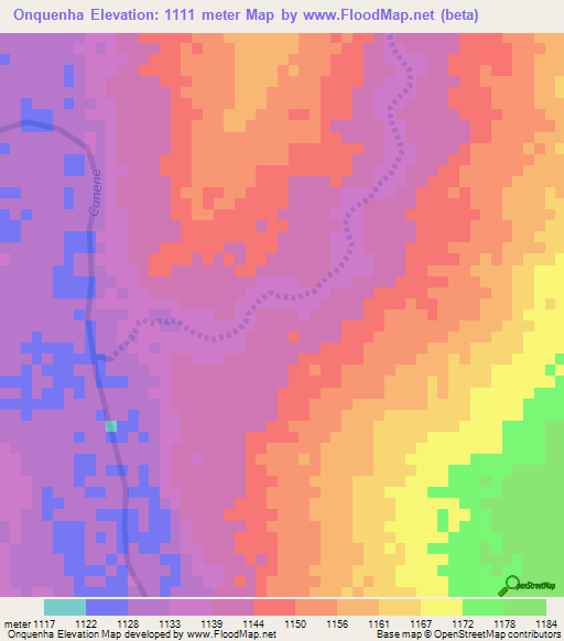 Onquenha,Angola Elevation Map