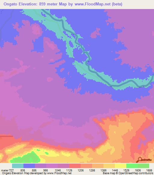 Ongato,Angola Elevation Map
