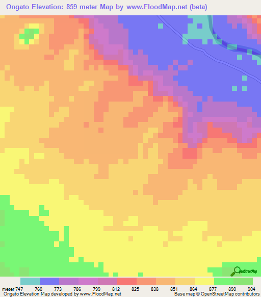 Ongato,Angola Elevation Map