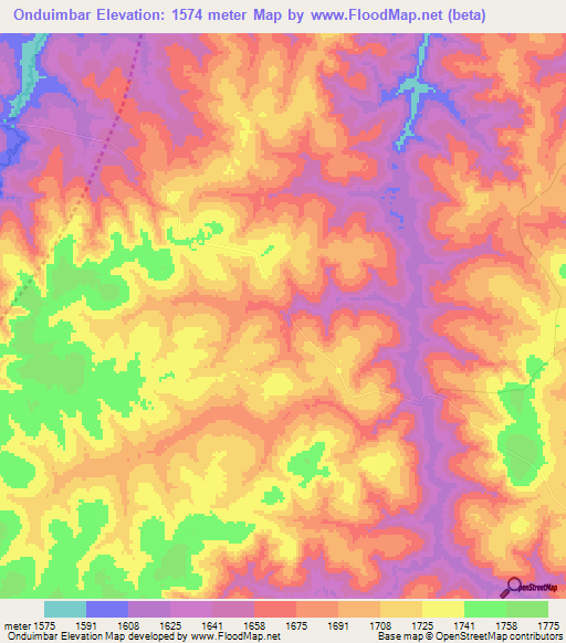 Onduimbar,Angola Elevation Map