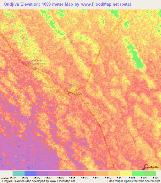 Ondjiva,Angola Elevation Map