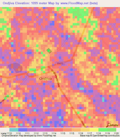 Ondjiva,Angola Elevation Map