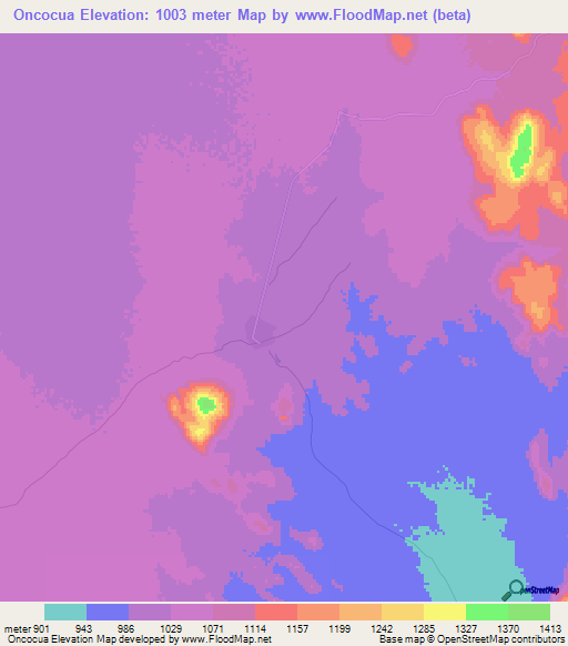 Oncocua,Angola Elevation Map