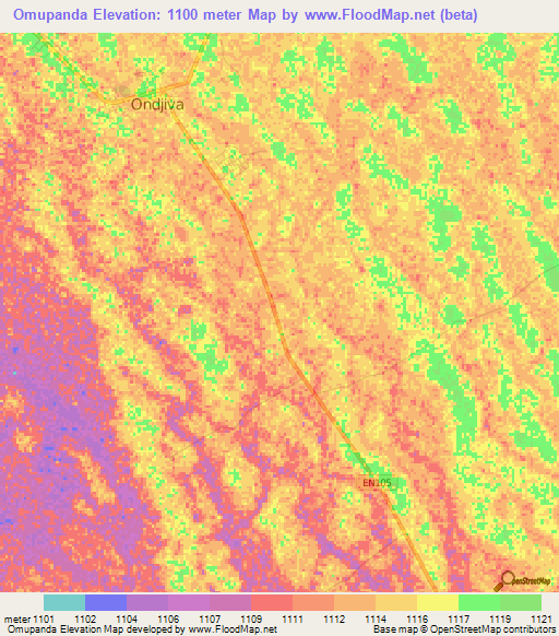 Omupanda,Angola Elevation Map