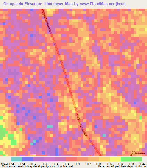 Omupanda,Angola Elevation Map