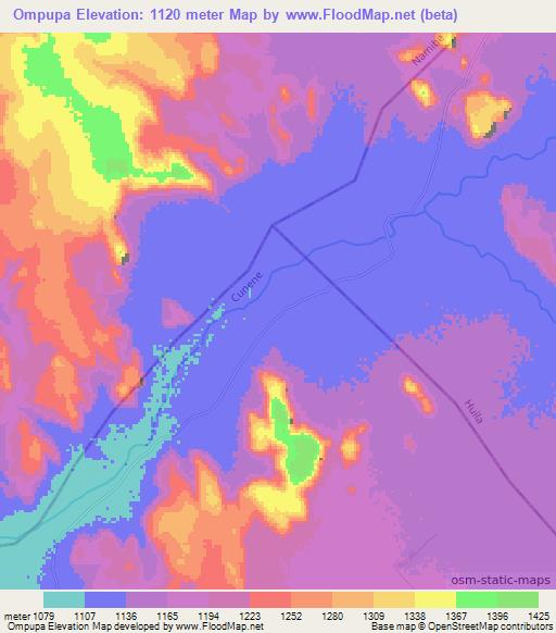 Ompupa,Angola Elevation Map