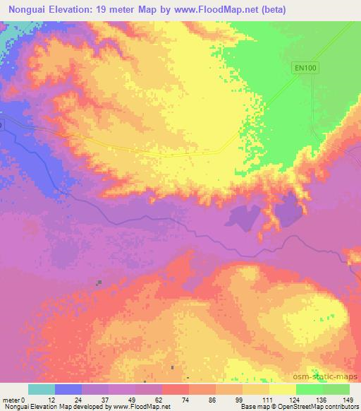 Nonguai,Angola Elevation Map