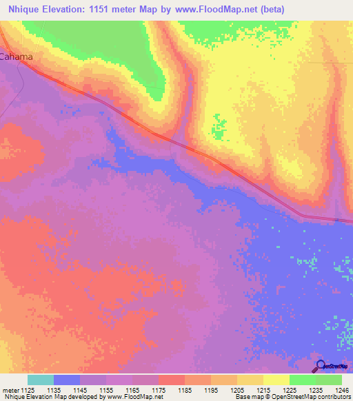 Nhique,Angola Elevation Map