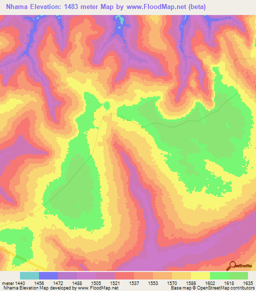 Nhama,Angola Elevation Map