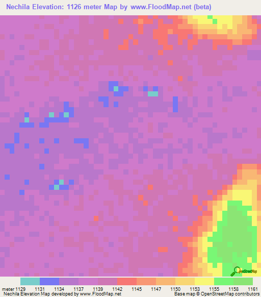 Nechila,Angola Elevation Map