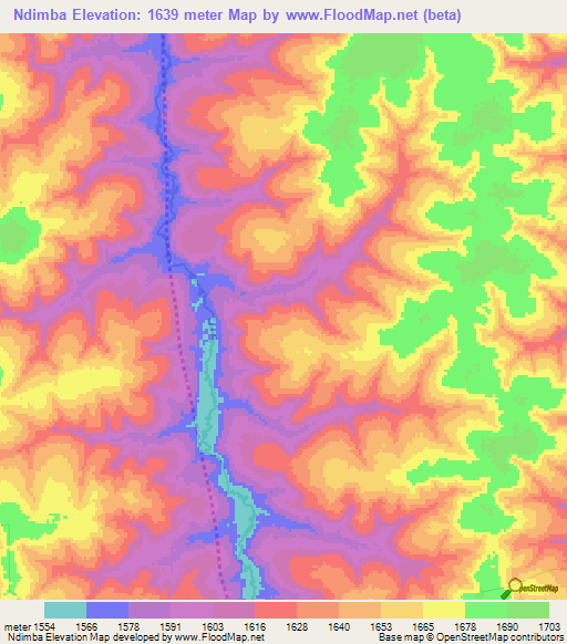 Ndimba,Angola Elevation Map