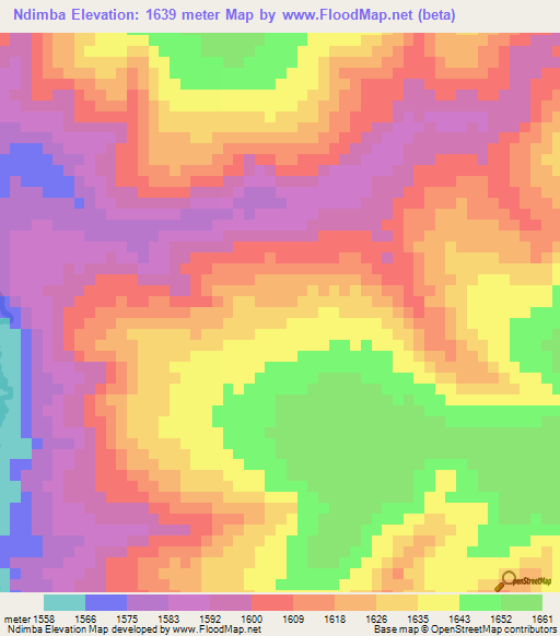 Ndimba,Angola Elevation Map