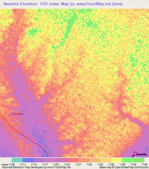 Naumba,Angola Elevation Map