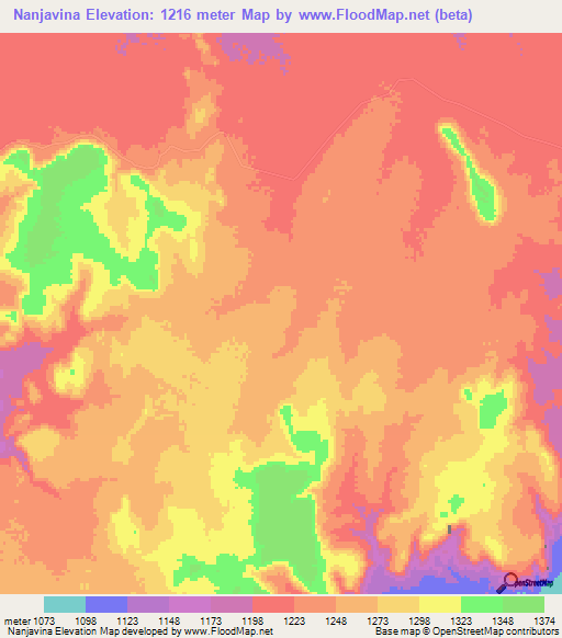 Nanjavina,Angola Elevation Map