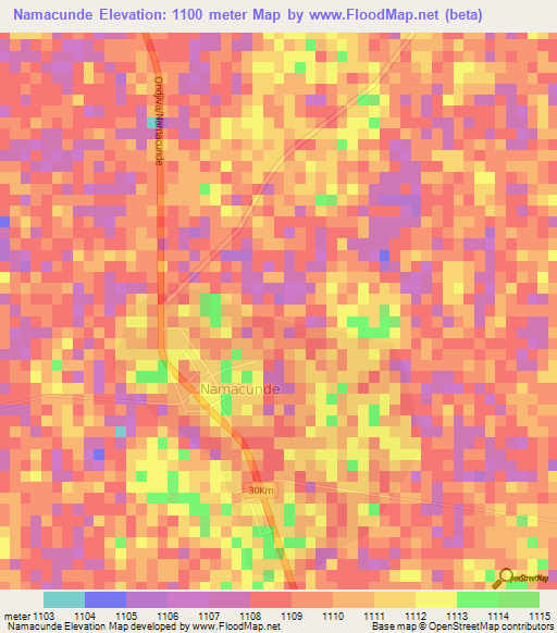 Namacunde,Angola Elevation Map