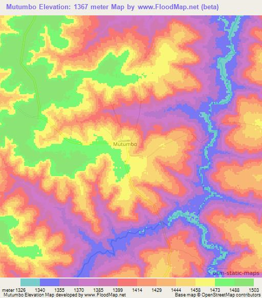 Mutumbo,Angola Elevation Map
