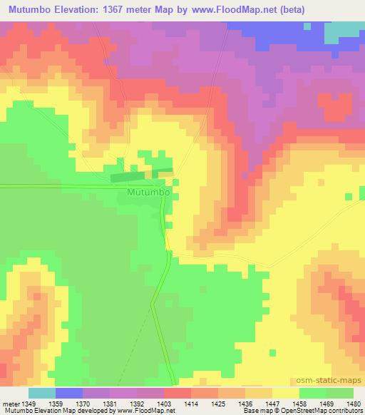 Mutumbo,Angola Elevation Map