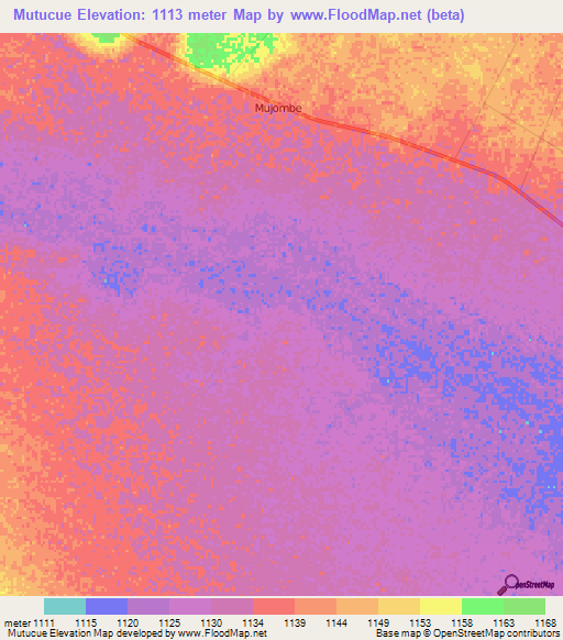 Mutucue,Angola Elevation Map
