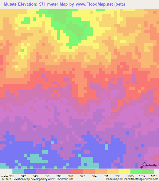 Mutete,Angola Elevation Map